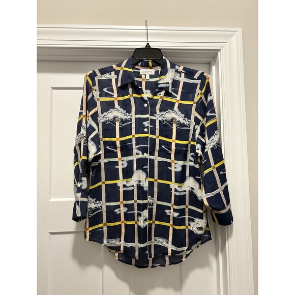 ANTHROPOLOGIE Zooligst CHARLOTTE LINTON Smoke Signs Cloud Silk Blouse Size 10 - Picture 1 of 7